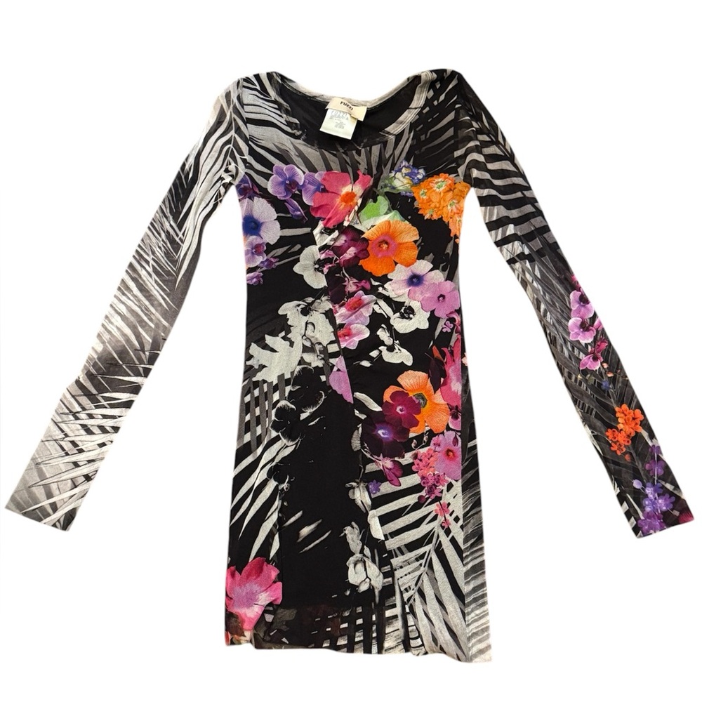 Fuzzi mesh floral mini dress